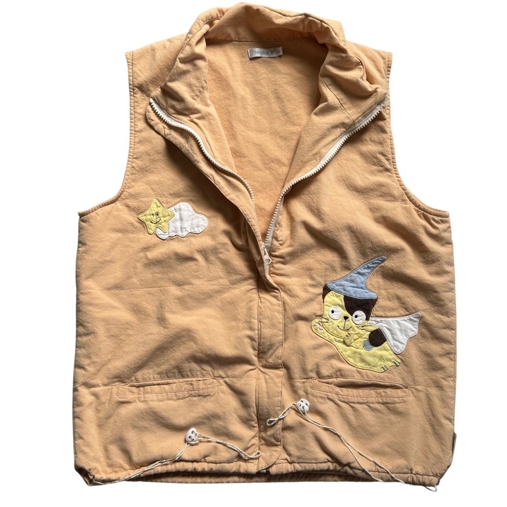 Vintage Y2K Jojifuku Tan Cotton Zip Up Vest Wizard Cat Star Kidcore Harajuku